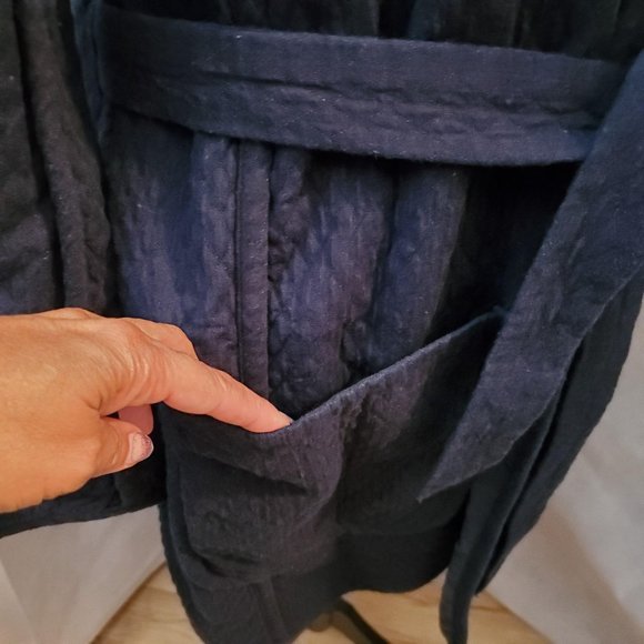 Rag & Bone Quilted Rope Accent Navy Blue Cotton Wrap Long Sleeved Coat - Picture 12 of 16